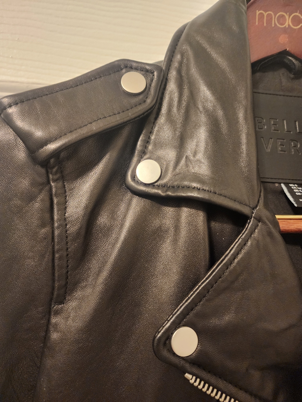 Belle Vere Black Leather Biker Moto Jacket Like New Women's Size Small - Picture 10 of 12